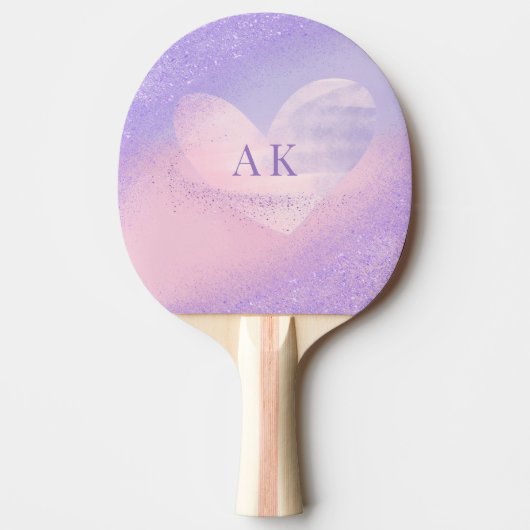 Monogram Paarse Roze Gradiënt Hart Tafeltennisbatje (Voorkant)