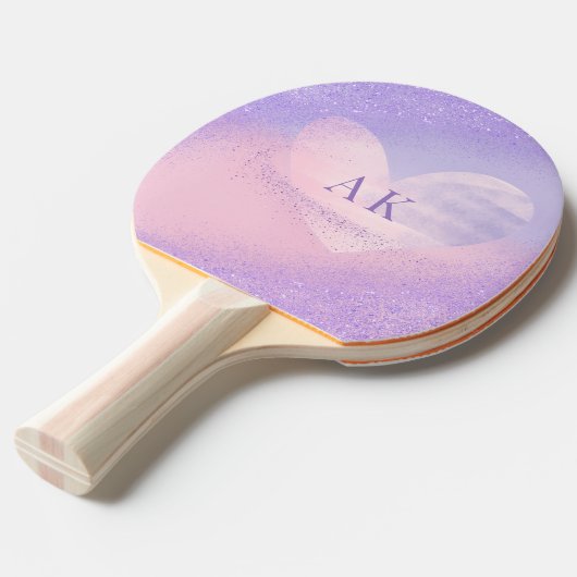 Monogram Paarse Roze Gradiënt Hart Tafeltennisbatje (Voorkant Gekanteld)