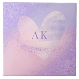 Monogram Paarse Roze Gradiënt Hart Tegeltje