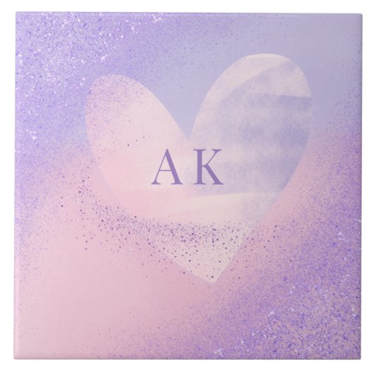 Monogram Paarse Roze Gradiënt Hart Tegeltje (Voorkant)