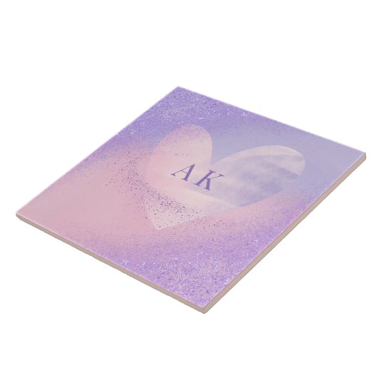 Monogram Paarse Roze Gradiënt Hart Tegeltje (Zijkant)