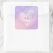 Monogram Paarse Roze Gradiënt Hart Vierkante Sticker (Tas)