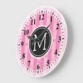 Monogram Paarse roze stripes Modern Heart Patroon Grote Klok (Hoek)