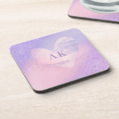 Monogram Paarse Roze Verlopend Hart Bier Onderzetter (Linkerzijde)