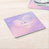 Monogram Paarse Roze Verlopend Hart Kartonnen Onderzetters (Schuin)