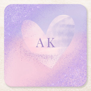 Monogram Paarse Roze Verlopend Hart Kartonnen Onderzetters