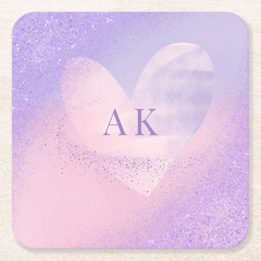 Monogram Paarse Roze Verlopend Hart Kartonnen Onderzetters (Voorkant)