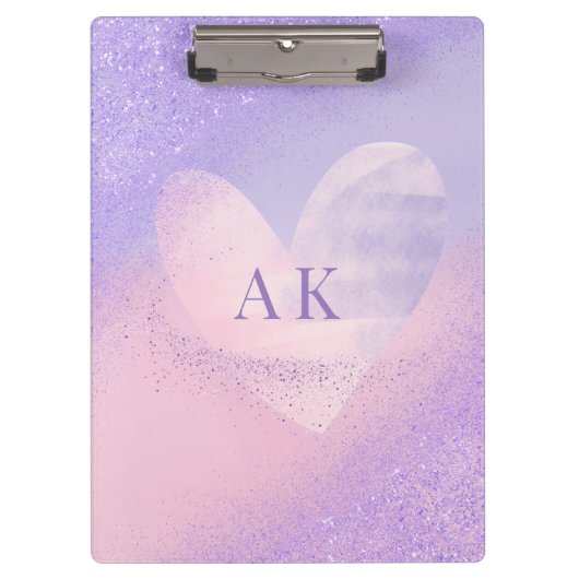 Monogram Paarse Roze Verlopend Hart Klembord (Voorkant)