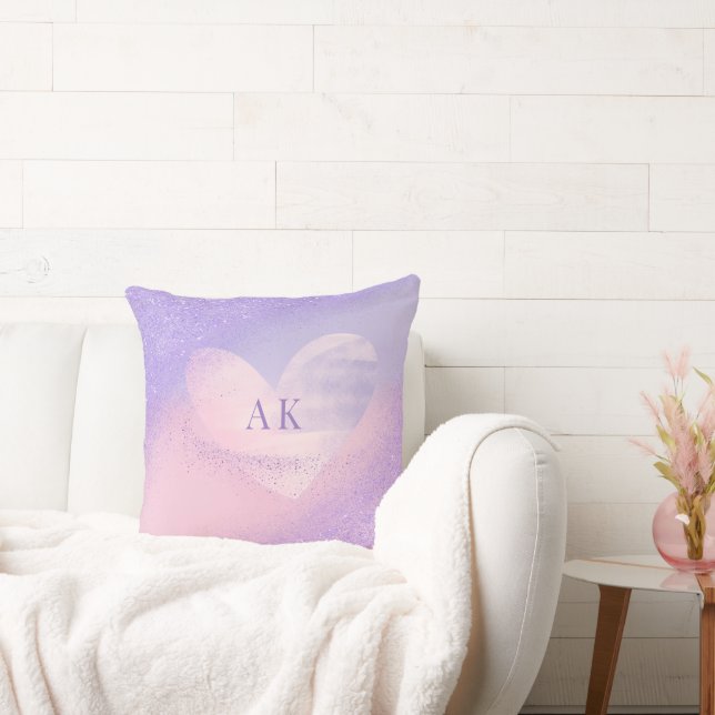 Monogram Paarse Roze Verlopend Hart  Kussen (Bank)