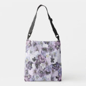 Monogram Paarse roze witte pansies tekening Crossbody Tas (Achterkant)