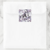 Monogram Paarse roze witte pansies tekening Vierkante Sticker (Tas)
