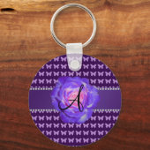 Monogram paarse rozen vlinders sleutelhanger (Voorkant)