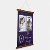 Monogram Paarse Rustische Familie Foto Hangend Wandkleed (Gebogen)