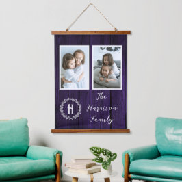 Monogram Paarse Rustische Familie Foto Hangend Wandkleed