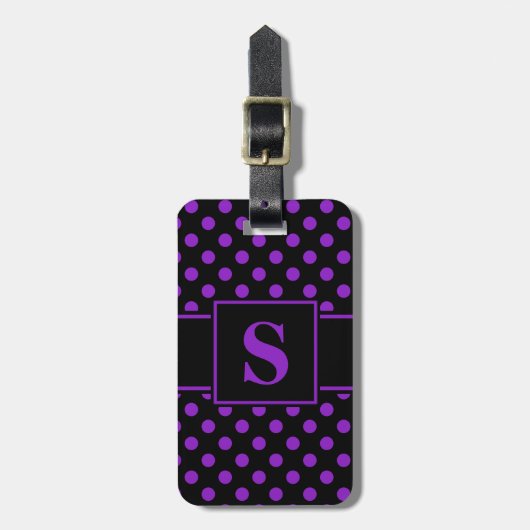 Monogram Paarse Stippen op Zwart Bagagelabel (Voorkant verticaal)