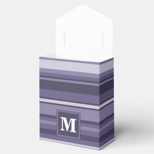 Monogram paarse strepen bedankdoosjes (Geopend)