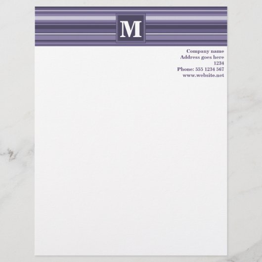 Monogram paarse strepen gepersonaliseerd briefhoofd (Voorkant)
