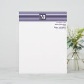 Monogram paarse strepen gepersonaliseerd briefhoofd (Staand voorkant)