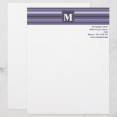 Monogram paarse strepen gepersonaliseerd briefhoofd (Voorkant / Achterkant)