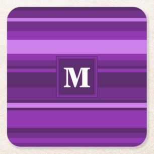 Monogram paarse strepen kartonnen onderzetters
