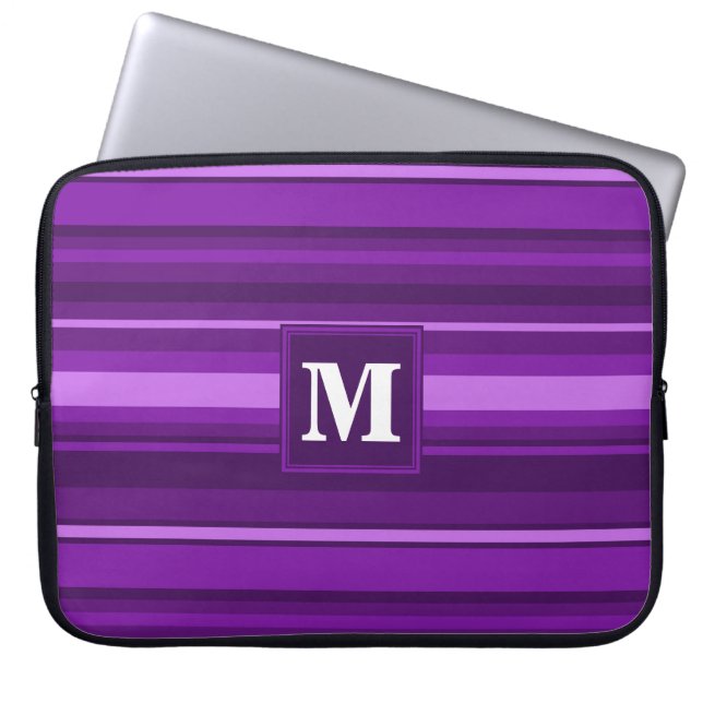 Monogram paarse strepen laptop sleeve (Voorkant)