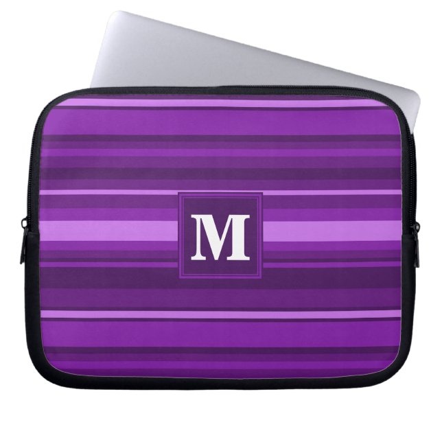 Monogram paarse strepen laptop sleeve (Voorkant)