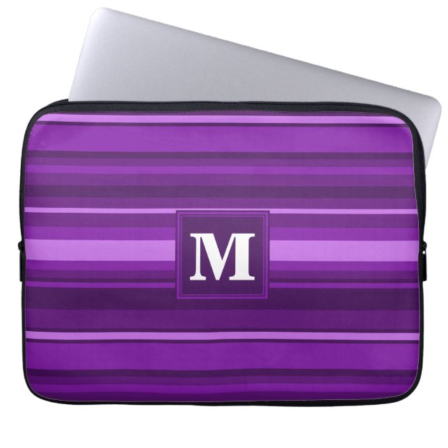Monogram paarse strepen laptop sleeve (Voorkant)