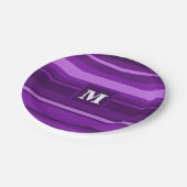 Monogram paarse strepen papieren bordje (Gekanteld)
