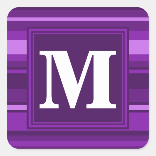 Monogram paarse strepen vierkante sticker (Voorkant)
