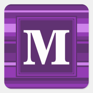 Monogram paarse strepen vierkante sticker