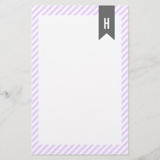 Monogram Paarse Stripes Briefpapier (Voorkant)
