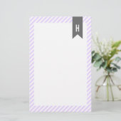 Monogram Paarse Stripes Briefpapier (Staand voorkant)