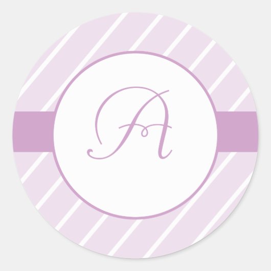 Monogram Paarse Stripes Ronde Sticker (Voorkant)