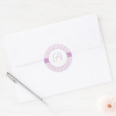 Monogram Paarse Stripes Ronde Sticker (Envelop)
