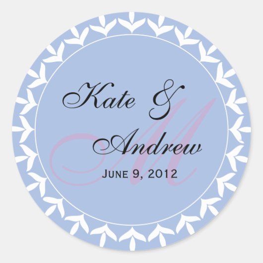 Monogram paarse trouwzegel ronde sticker (Voorkant)