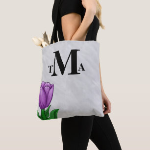 Monogram Paarse Tulip Tote Bag