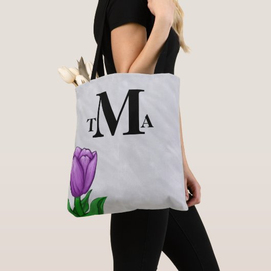 Monogram Paarse Tulip Tote Bag (Dichtbij)