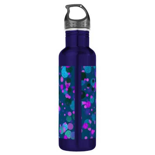 Monogram paarse turquoise blauwe confetti stippen  waterfles  (Achterkant)