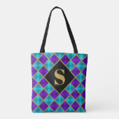 Monogram Paarse Turquoise Gouden Glitter Tas (Achterkant)