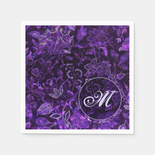 Monogram Paarse Vintage Bloemen Servetten (Voorkant)