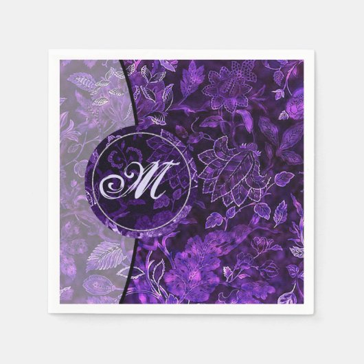 Monogram Paarse Vintage Bloemen Servetten 2 (Voorkant)