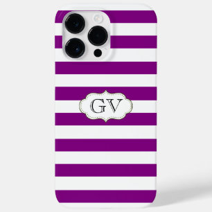 Monogram Paarse Violet & White Stripes Initialen Case-Mate iPhone Case