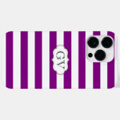 Monogram Paarse Violet & White Stripes Initialen Case-Mate iPhone Case (Achterkant (horizontaal))