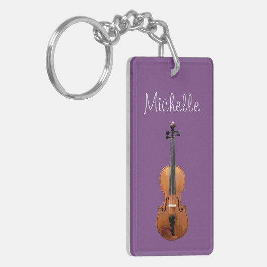 Monogram Paarse Violin Music Sleutelhanger (Voorkant Links)