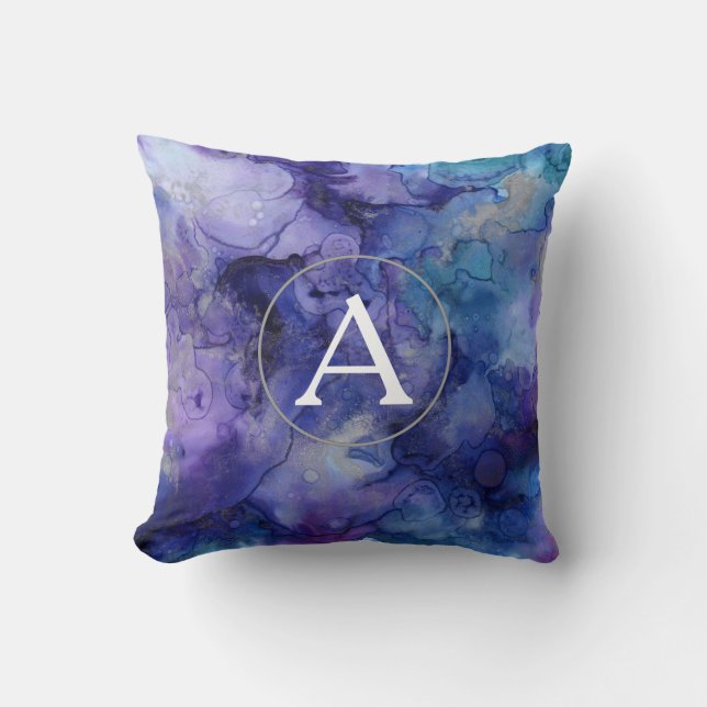 Monogram Paarse Waterverf kussen (Voorkant)
