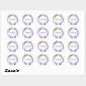 Monogram Paarse Waterverf Wisteria Bloemenbruiloft Ronde Sticker (Vel)