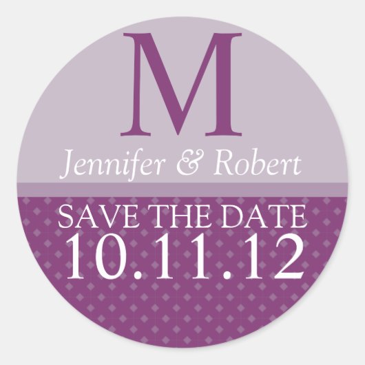 Monogram Paarse weddenschappen Ronde Sticker (Voorkant)