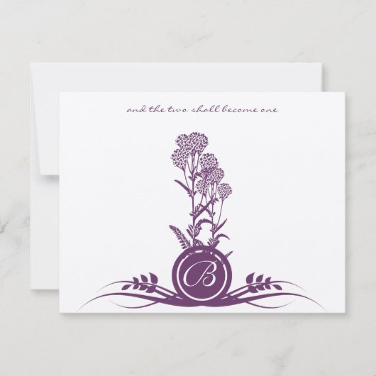 Monogram Paarse Wilde Vloer Weddenschap RSVP (Voorkant)