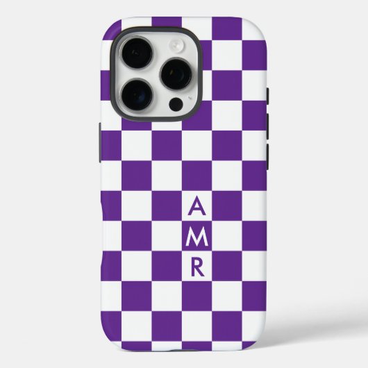 Monogram Paarse witte geruit patroon Case-Mate iPhone Case (Achterkant)
