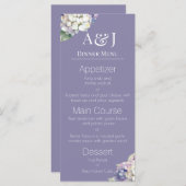 Monogram Paarse & Witte Hydrangeas op Lavendel Menu (Voorkant / Achterkant)